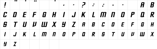 NebulaExtended Italic  glyph index