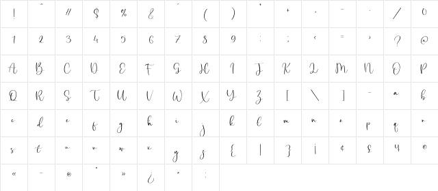 Amalia Salvatore Regular  glyph index