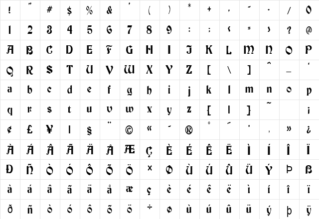 Brandywine-Condensed Normal  glyph index