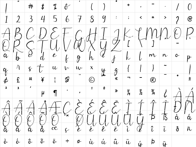 Leytta Regular  glyph index