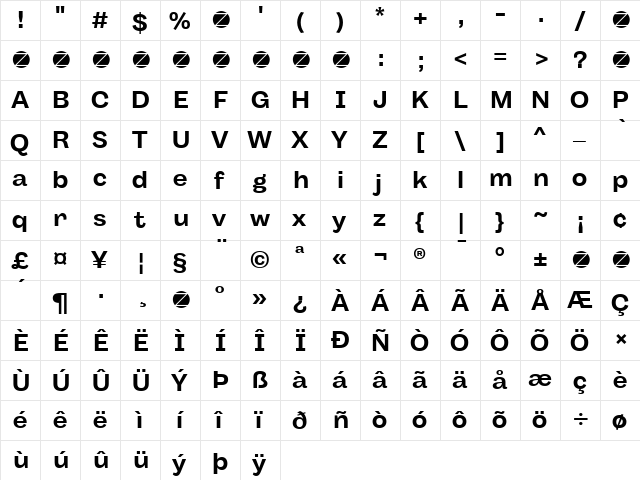 Body Grotesque Fit Trial Bold  glyph index