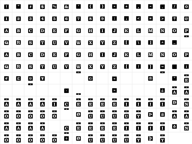 ChildsPlay BlocksSolid Regular  glyph index
