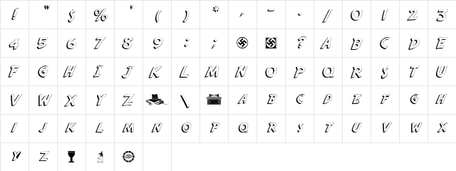 SafariShadow Regular  glyph index
