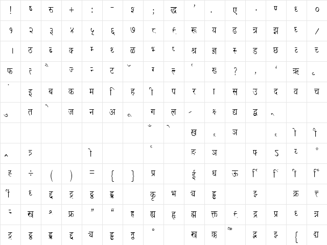 DevLys 020 Thin Normal  glyph index