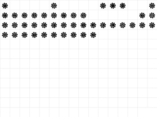 Gear Regular  glyph index