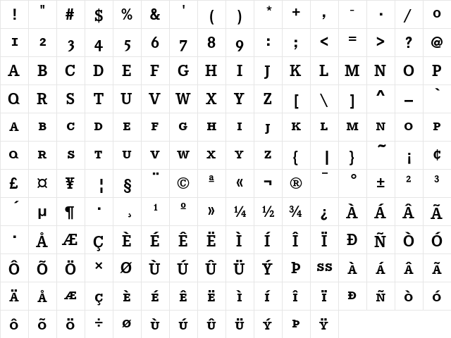 CorporateESC Bold  glyph index