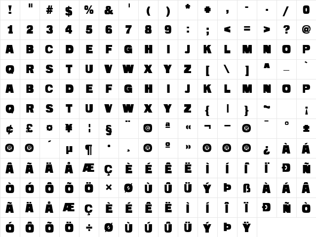 Populist Shout Regular  glyph index