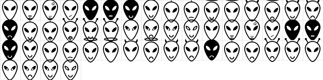 Alien faces St Regular  glyph index