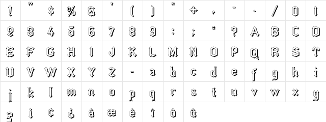 ArrowheadLakeShadows Regular  glyph index
