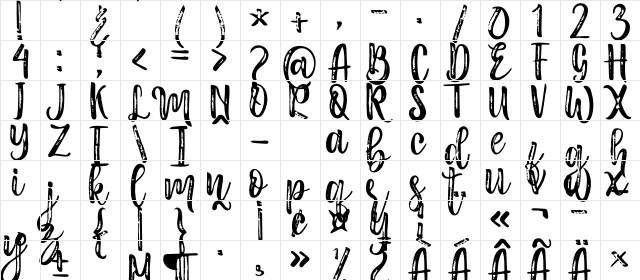 Masha Regular  glyph index