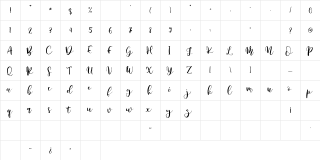 Battshion Regular  glyph index