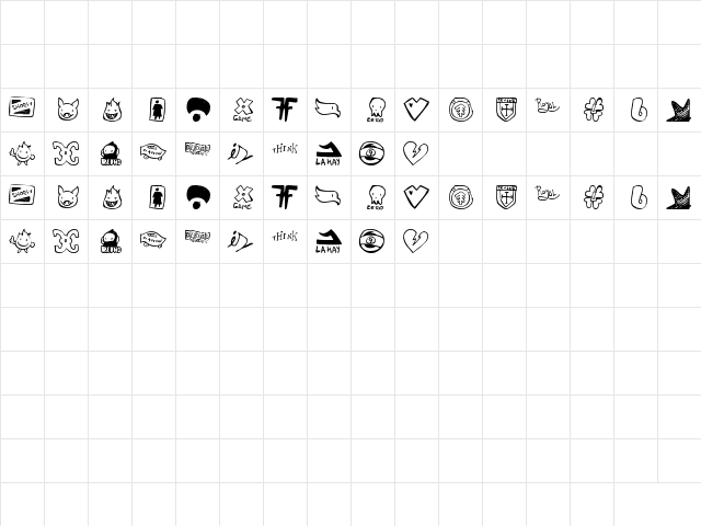 PARODY LOGOSKATE Regular  glyph index