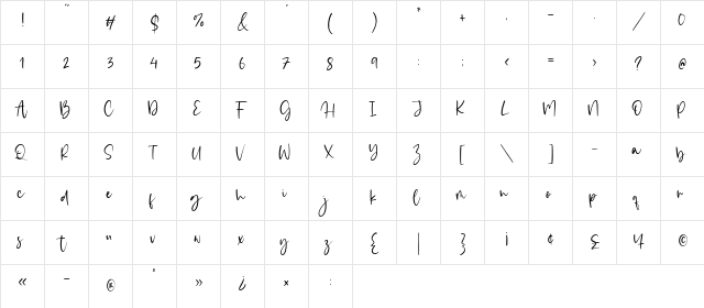 Dailymoon Regular  glyph index