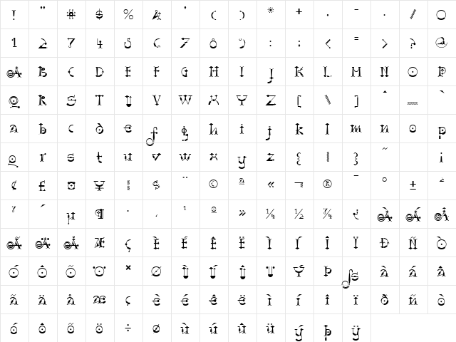 Achispado LT Std Regular  glyph index