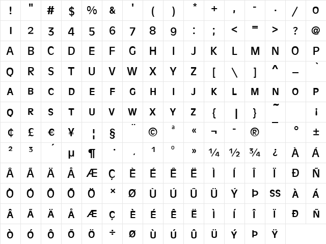 Antigone-Caps Regular  glyph index