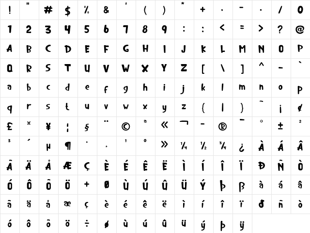 Chocolate Valentine Regular  glyph index