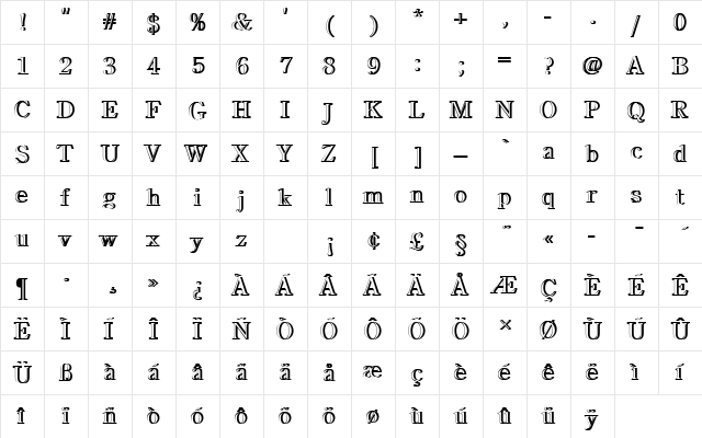CenturyOldStyTRegRe1 Regular  glyph index