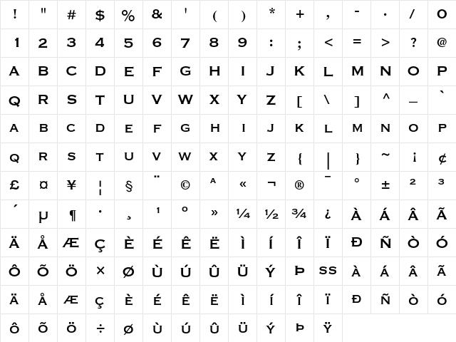 Copperplate Gothic Thirty-One BC  glyph index