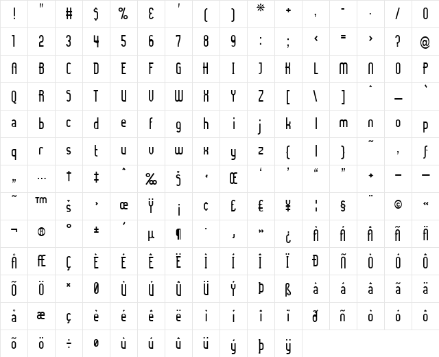 Lady Ice Regular  glyph index