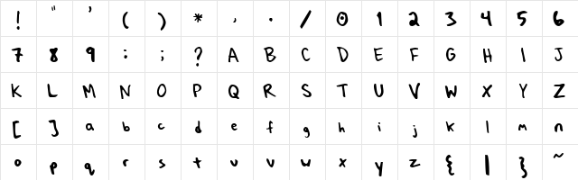 taberhand Regular  glyph index