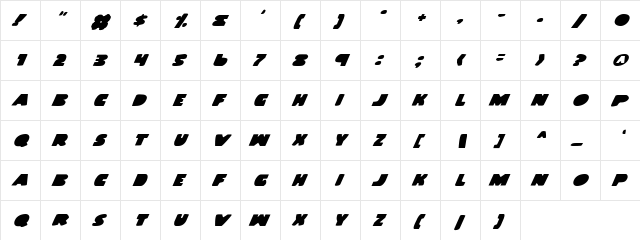 Land Whale Italic Italic  glyph index