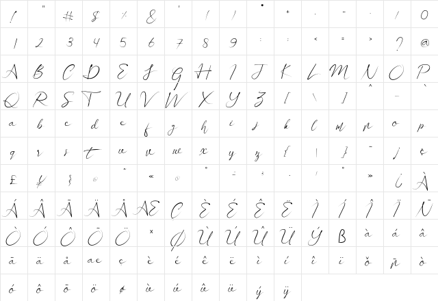 Vontana Regular  glyph index