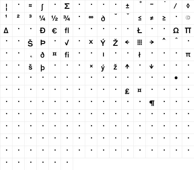 Bau-MediumExpert Regular  glyph index