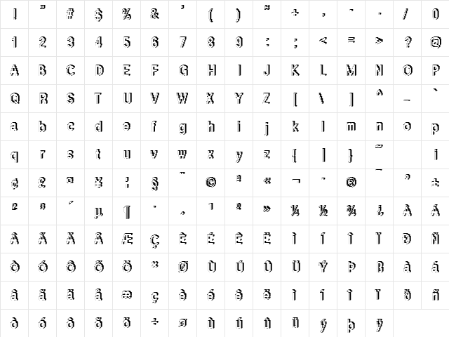Rough46 Becker Regular  glyph index