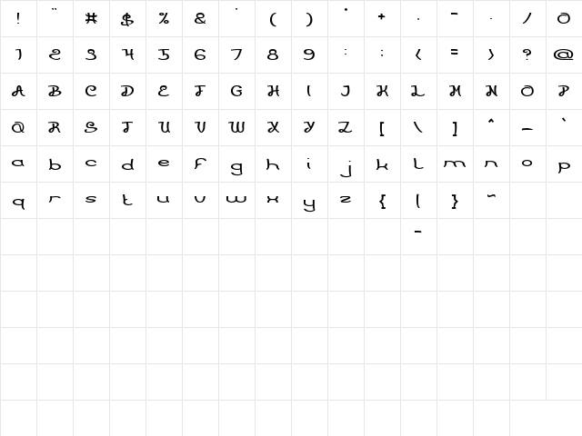PRIMITIVE HEART Regular  glyph index