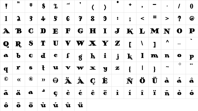 Hunt Speed Ball Medium  glyph index