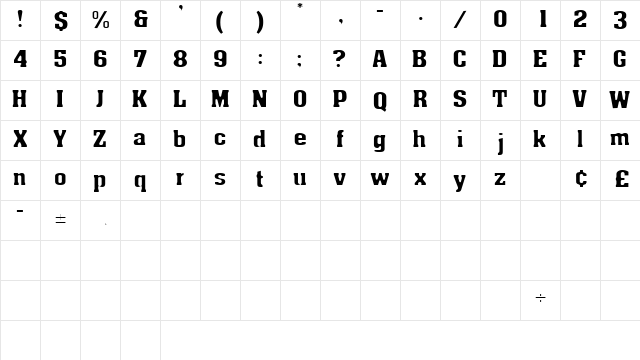 EuphemiaSSK Regular  glyph index