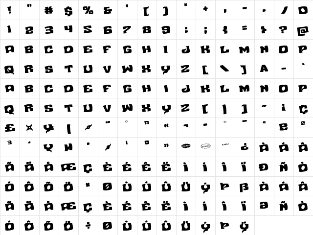 Nuevo Passion Rotated Regular  glyph index