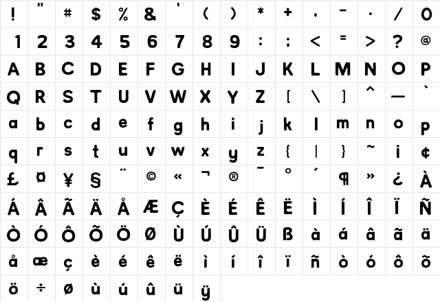 NorthBergen Regular  glyph index