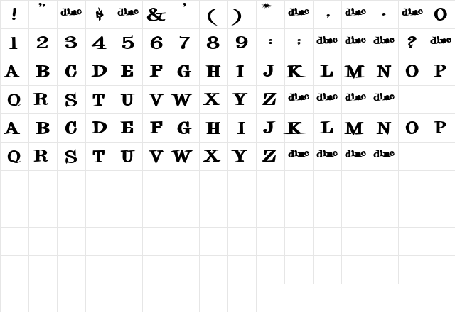 Cream Regular  glyph index