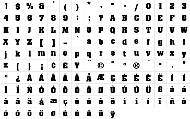 Aachen Bold  glyph index