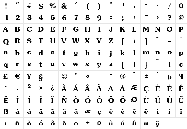 JuliusBecker Bold  glyph index