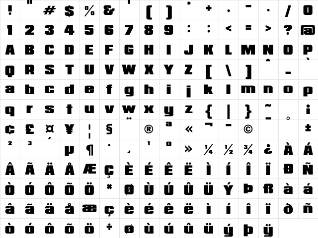 Republica Minor Italic  glyph index