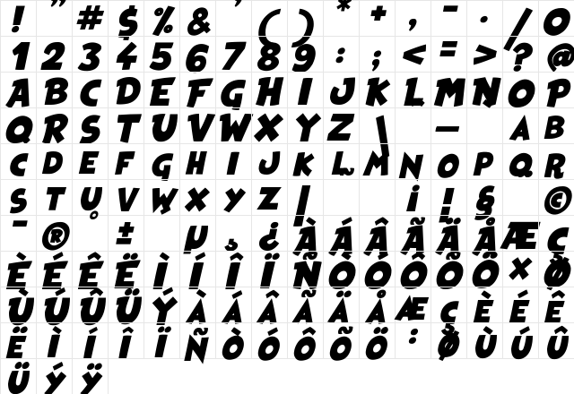 Heroes Legend Regular  glyph index