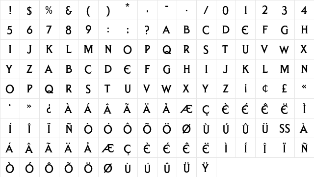LibertyEF Regular  glyph index