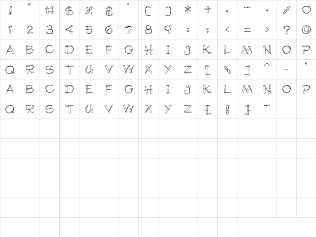 CK Barbed Wire Regular  glyph index
