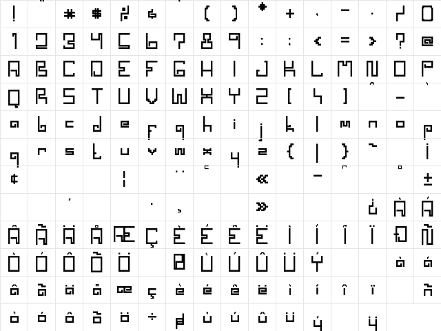 SPACEWORM Regular  glyph index