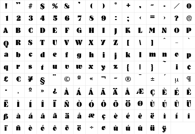 BobBecker-Heavy Regular  glyph index