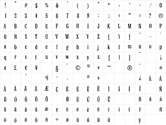 ColonelAntique Regular  glyph index