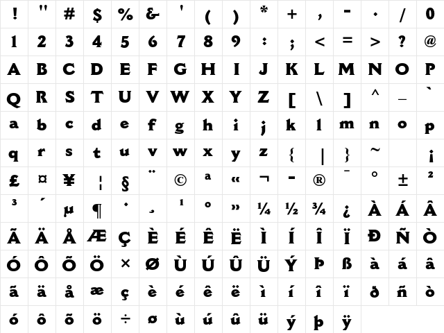 Cantoria MT Std Extra Bold  glyph index