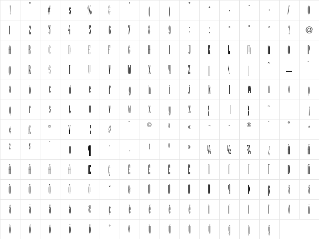Arcadia LT Std Roman  glyph index