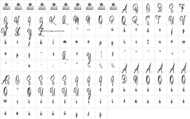 Brilhant Regular  glyph index
