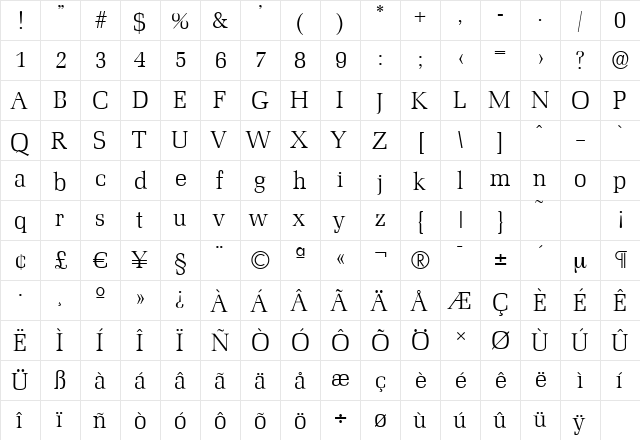 MarseilleSerial-Light Regular  glyph index