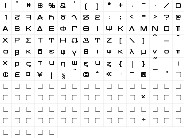 Kentaurus Bold  glyph index
