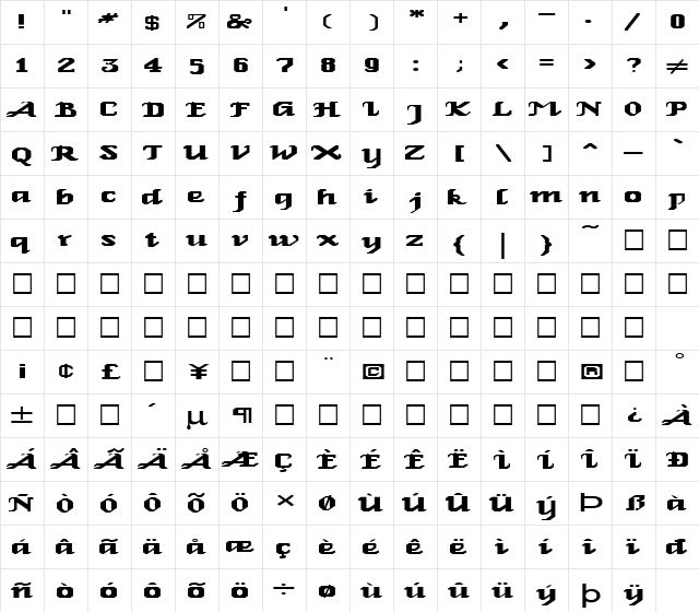 FZ GOTHIC 2 EX Normal  glyph index