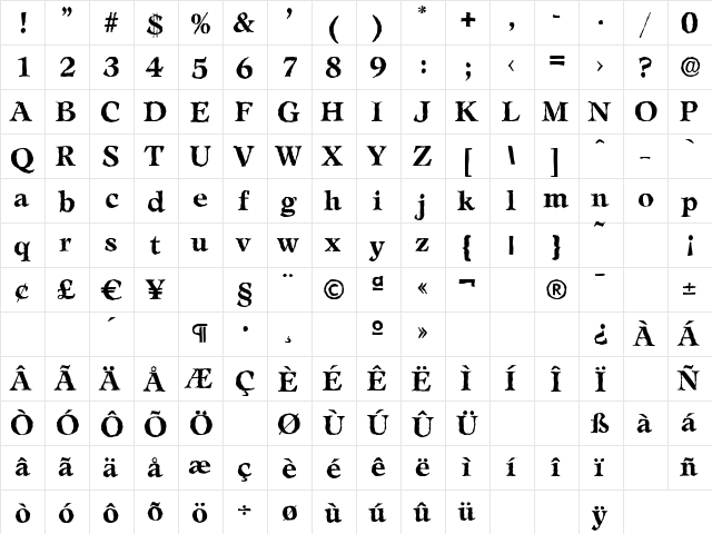 LeamingtonAntique Bold  glyph index